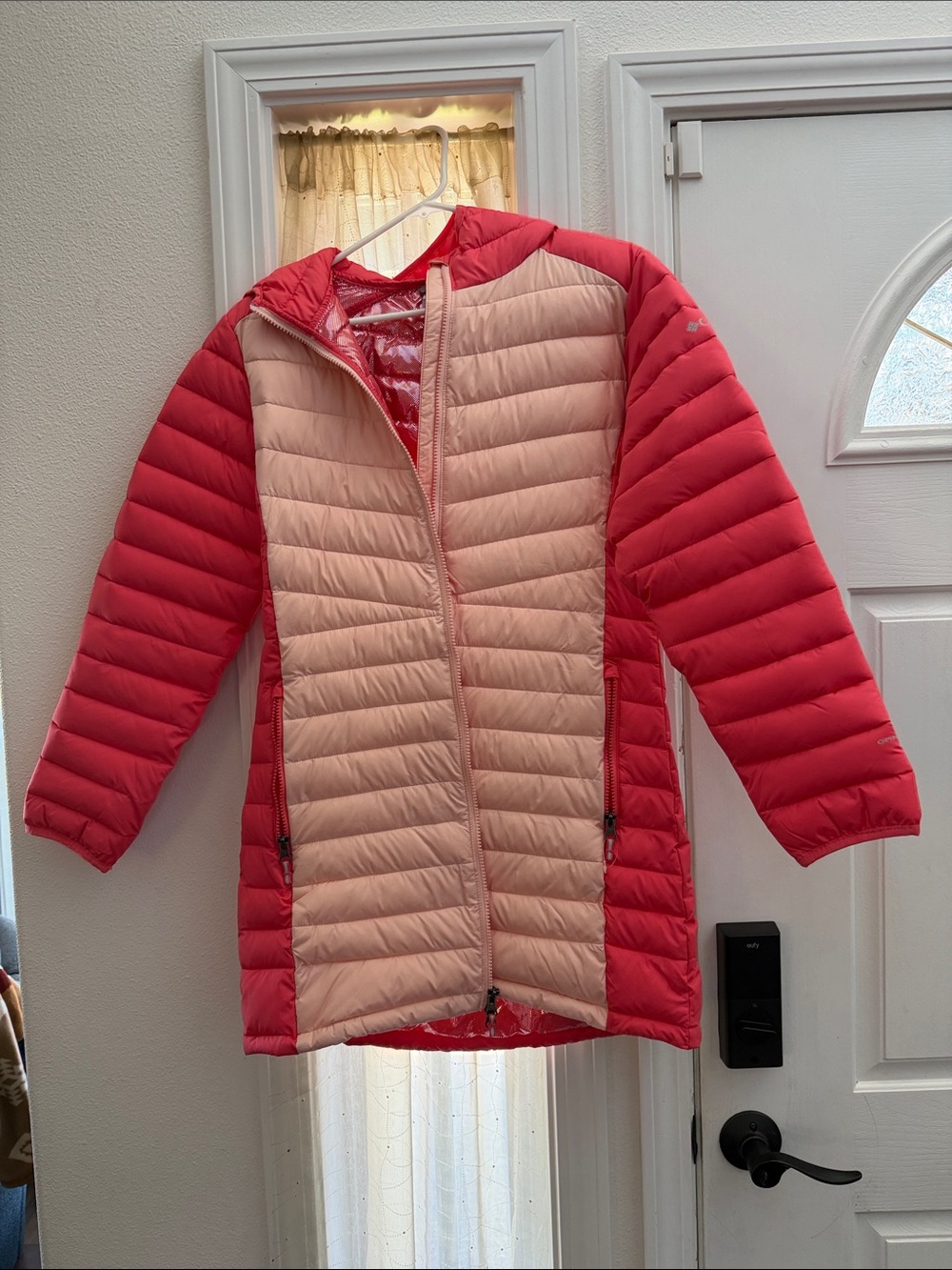 Columbia Two-Tone Pink & Coral Long Puffer Jacket